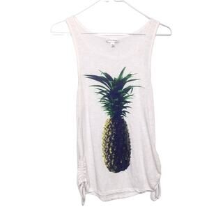 Olsenboye White Pineapple Graphic Tank Top Women’s XS | Adjustable Sides